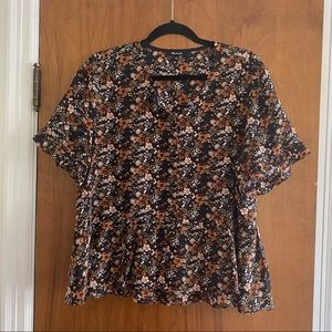 Madewell silk floral button-up ruffle blouse